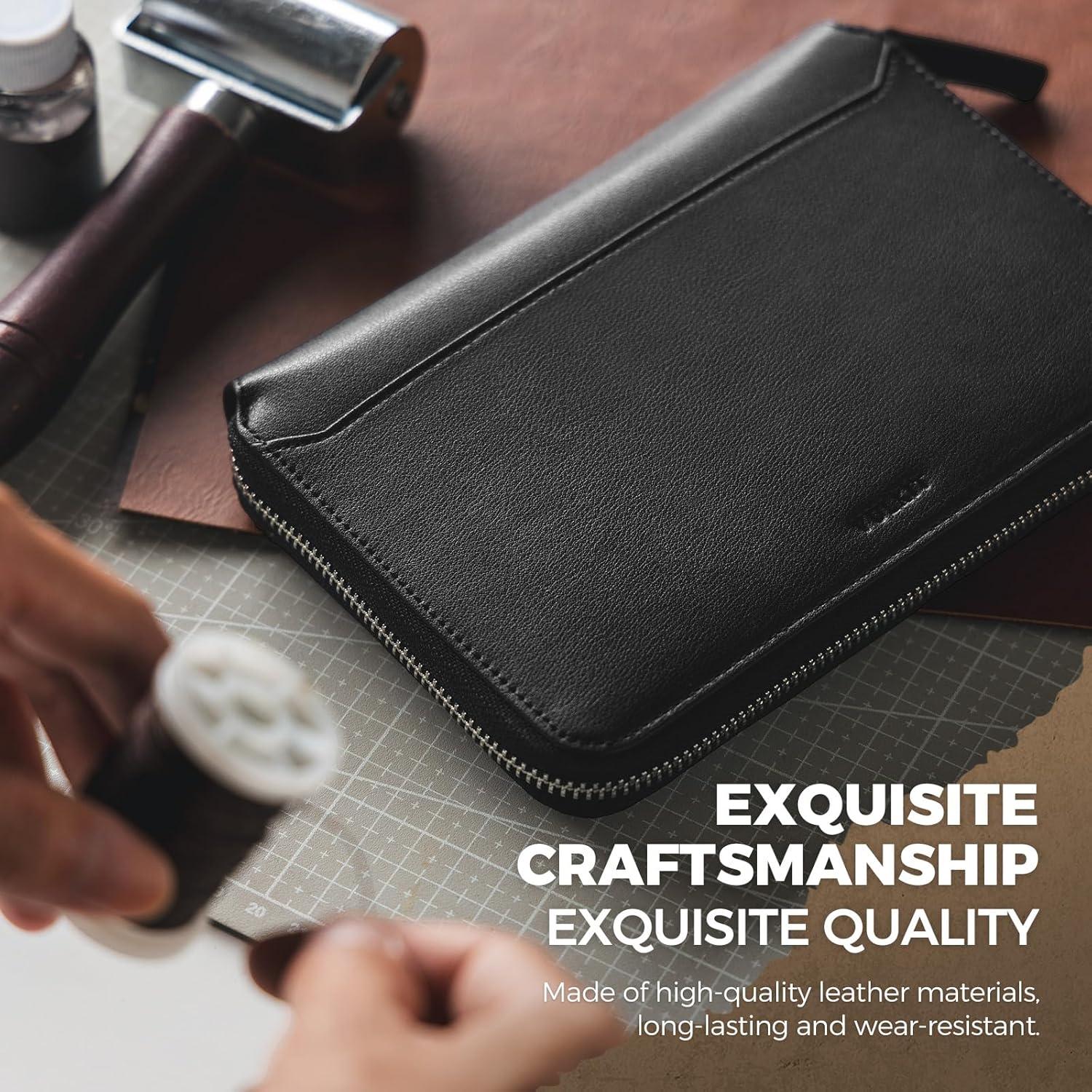 image:imageVULKIT Leather Passport Holder for 48 Passports Family Passport Wallet with Zipper Travel Documents Organizer for Men or WomenEspressoBlack