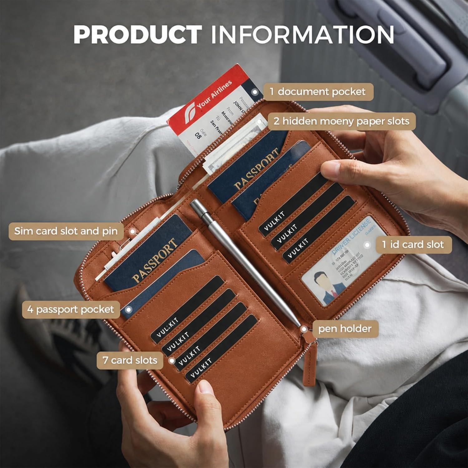 image:imageVULKIT Leather Passport Holder for 48 Passports Family Passport Wallet with Zipper Travel Documents Organizer for Men or WomenEspressoEspresso