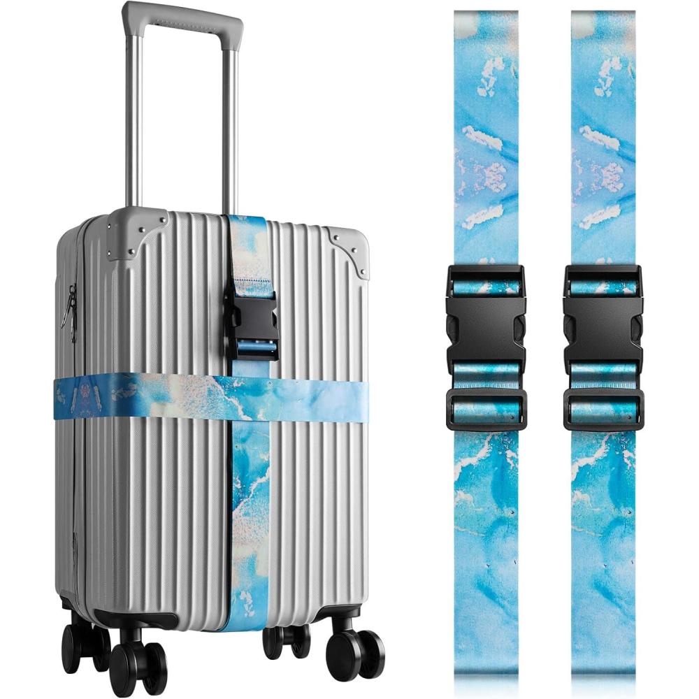 image:imageVULKIT 2 Pack Adjustable Luggage Straps Heavy Duty Belts for Secure Luggage amp Easy Identification Travel Accessories Blue MarbleBlue Marble