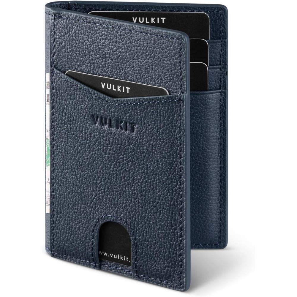 image:imageVULKIT Bifold Front Pocket Slim Wallet RFID Blocking Minimalist Thin Genuine Leather Credit Card Holder Wallet for Men and Women Litchi BlueGenuine Leather Litchi Blue