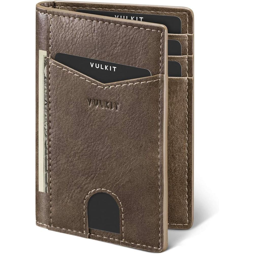 image:imageVULKIT Bifold Front Pocket Slim Wallet RFID Blocking Minimalist Thin Genuine Leather Credit Card Holder Wallet for Men and Women Litchi BlueMocha
