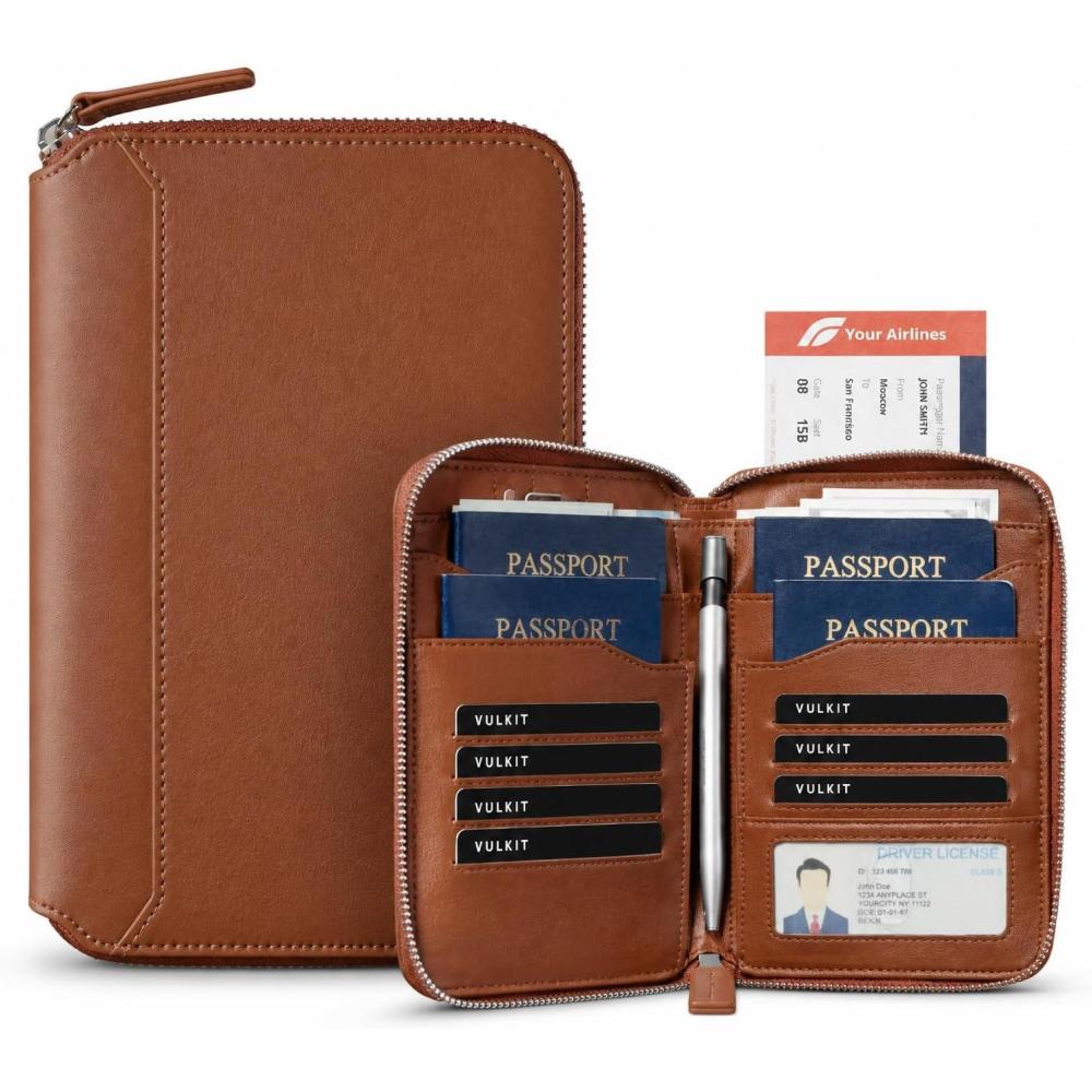 image:imageVULKIT Leather Passport Holder for 48 Passports Family Passport Wallet with Zipper Travel Documents Organizer for Men or WomenEspressoEspresso