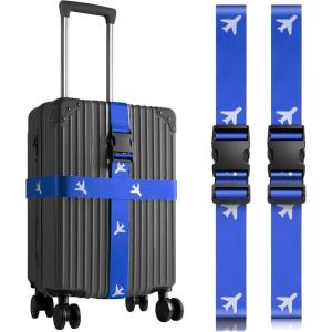 VULKIT 2 Pack Adjustable Luggage Straps, Heavy Duty Belts for Secure Luggage & Easy Identification, Travel Accessories Blue Marble(Blue)