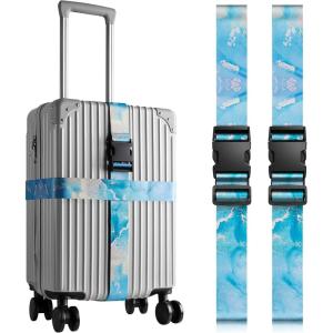 VULKIT 2 Pack Adjustable Luggage Straps, Heavy Duty Belts for Secure Luggage & Easy Identification, Travel Accessories Blue Marble(Blue Marble)