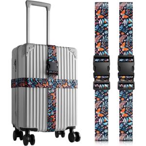 VULKIT 2 Pack Adjustable Luggage Straps, Heavy Duty Belts for Secure Luggage & Easy Identification, Travel Accessories Blue Marble(Butterfly)