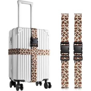 VULKIT 2 Pack Adjustable Luggage Straps, Heavy Duty Belts for Secure Luggage & Easy Identification, Travel Accessories Blue Marble(Leopard)