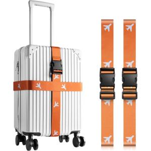 VULKIT 2 Pack Adjustable Luggage Straps, Heavy Duty Belts for Secure Luggage & Easy Identification, Travel Accessories Blue Marble(Orange)
