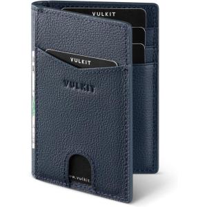 VULKIT Bifold Front Pocket Slim Wallet RFID Blocking Minimalist Thin Genuine Leather Credit Card Holder Wallet for Men and Women Litchi Blue(Genuine Leather Litchi Blue)