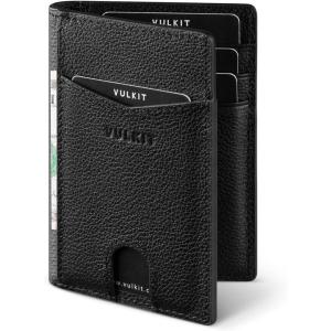 VULKIT Bifold Front Pocket Slim Wallet RFID Blocking Minimalist Thin Genuine Leather Credit Card Holder Wallet for Men and Women Litchi Blue(Genuine Leather Litchi Black)