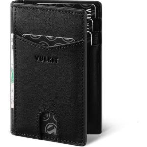 VULKIT Bifold Front Pocket Slim Wallet RFID Blocking Minimalist Thin Genuine Leather Credit Card Holder Wallet for Men and Women Litchi Blue(Genuine Leather Nappa Black)