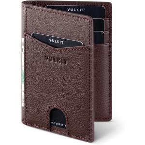 VULKIT Bifold Front Pocket Slim Wallet RFID Blocking Minimalist Thin Genuine Leather Credit Card Holder Wallet for Men and Women Litchi Blue(Genuine Leather Litchi Espresso)