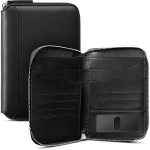 VULKIT Leather Passport Holder for 4-8 Passports Family Passport Wallet with Zipper Travel Documents Organizer for Men or Women(Espresso)(Black)