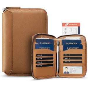 VULKIT Leather Passport Holder for 4-8 Passports Family Passport Wallet with Zipper Travel Documents Organizer for Men or Women(Espresso)(Brown)