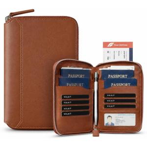 VULKIT Leather Passport Holder for 4-8 Passports Family Passport Wallet with Zipper Travel Documents Organizer for Men or Women(Espresso)(Espresso)