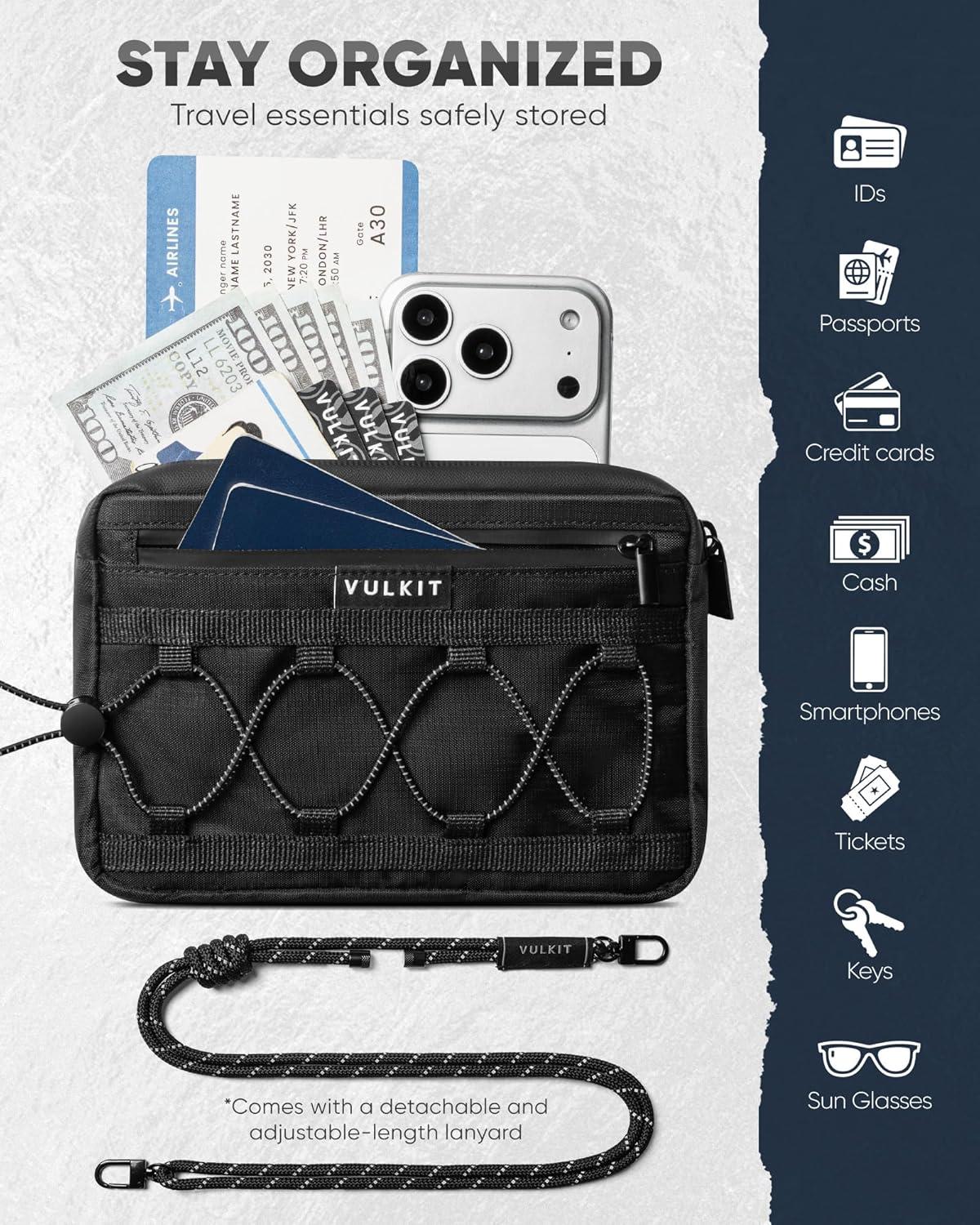 image:imageVULKIT Neck Wallet for Travel Nylon Passport Holder RFID Blocking with Adjustable Lanyard GreenBlack