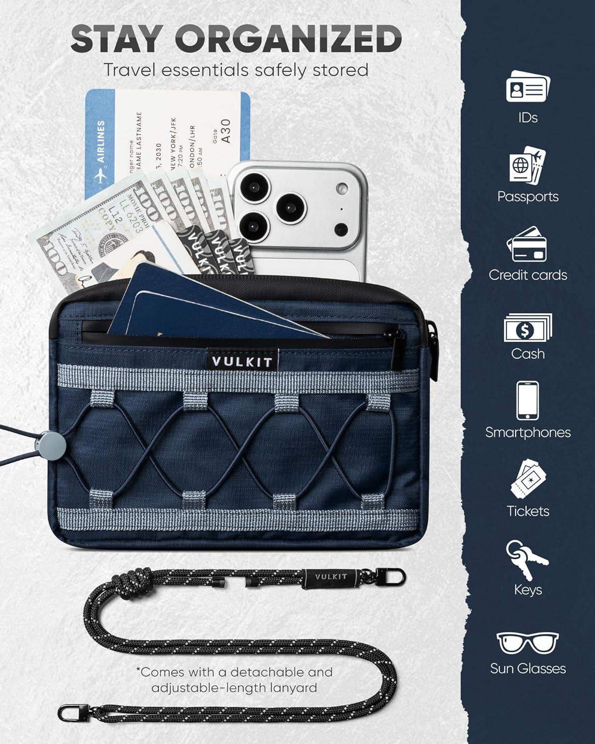 image:imageVULKIT Neck Wallet for Travel Nylon Passport Holder RFID Blocking with Adjustable Lanyard GreenBlue