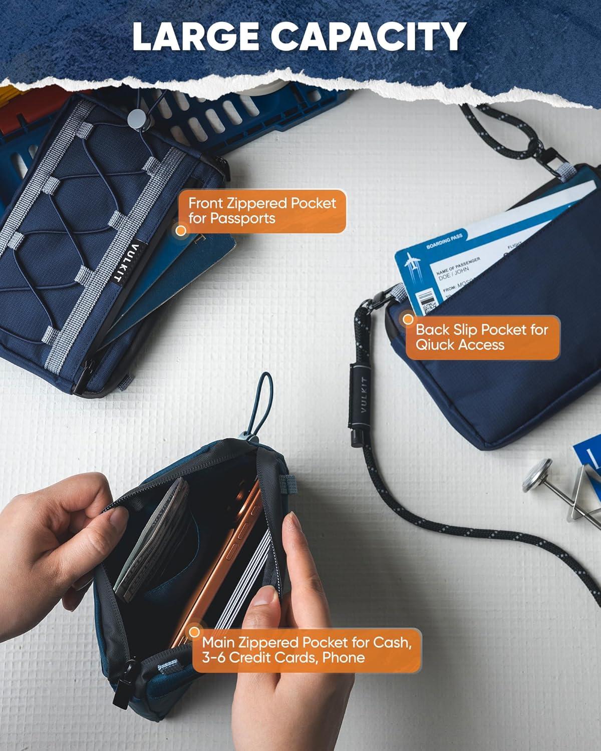 image:imageVULKIT Neck Wallet for Travel Nylon Passport Holder RFID Blocking with Adjustable Lanyard GreenBlue