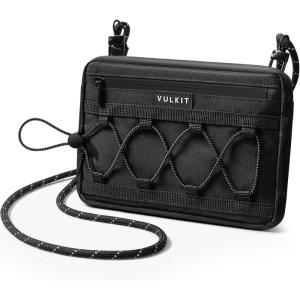 VULKIT Neck Wallet for Travel, Nylon Passport Holder RFID Blocking with Adjustable Lanyard, Green(Black)