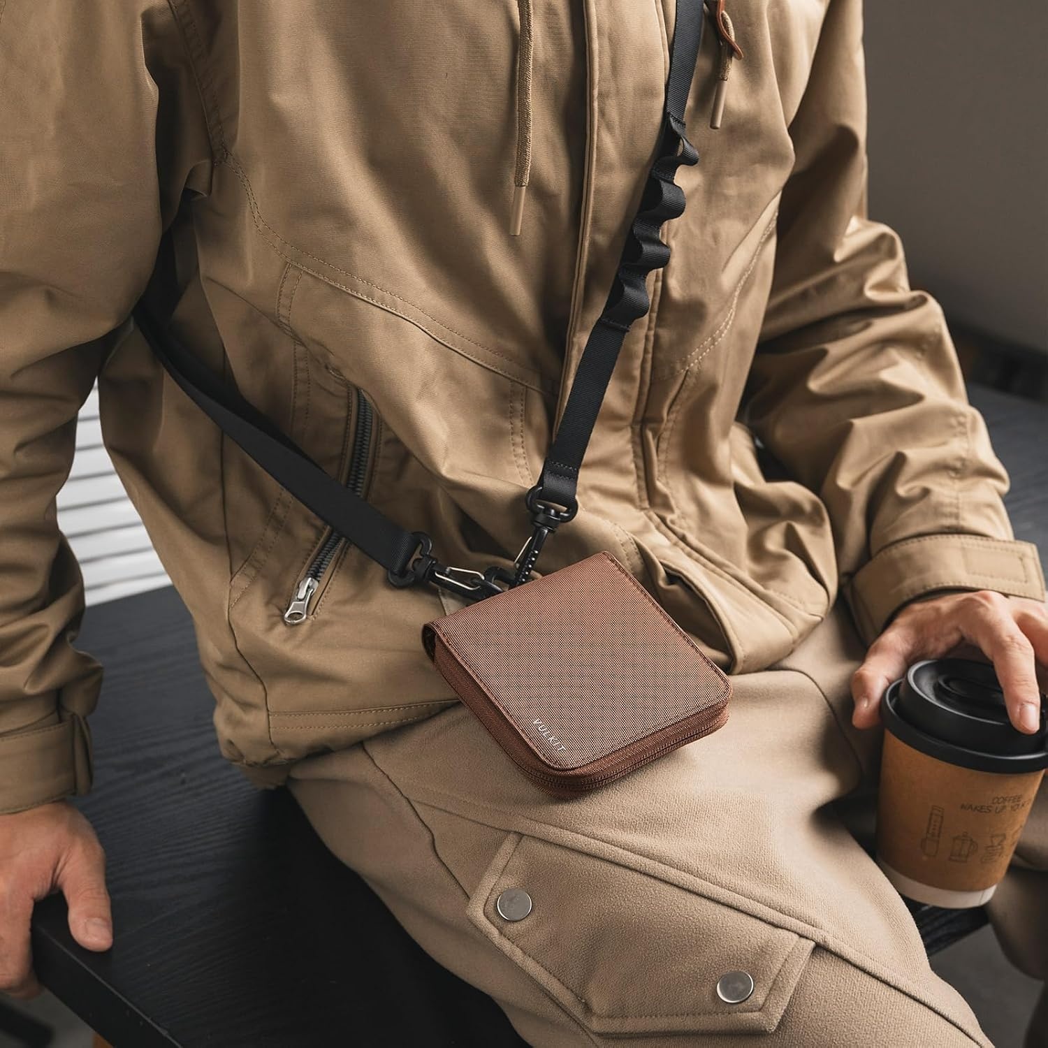 image:imageVULKIT Mens Lanyard Bifold Wallet Mens Credit Card Holder Waterproof Fabric RFID Blocking Wallet with Detachable Lanyard for Outdoor or Daily Traveling Navy BlueCoffee Brown