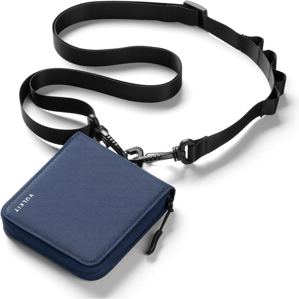image:imageVULKIT Mens Lanyard Bifold Wallet Mens Credit Card Holder Waterproof Fabric RFID Blocking Wallet with Detachable Lanyard for Outdoor or Daily Traveling Navy BlueNavy Blue