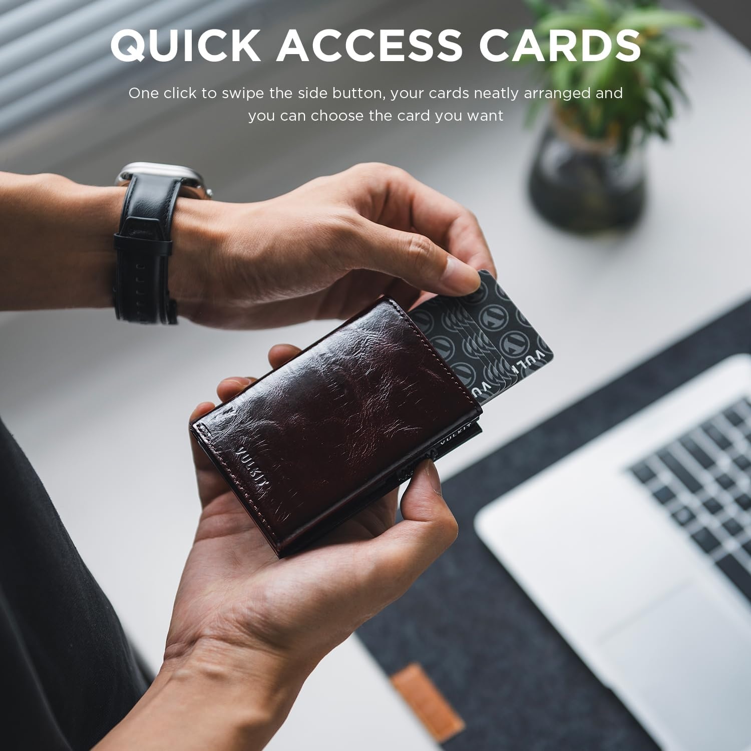 image:imageVULKIT Card Holder Wallet with Coin Pocket Magnetic Closure Pop Up Cards With ID Window Leather Wallet for Cash amp Credit Cards with Coin PocketClassic OilWaxed Style Reddish Brown