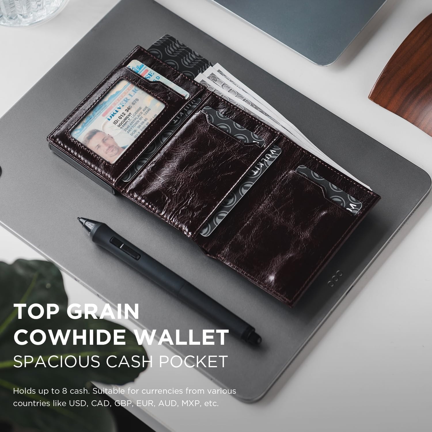 image:imageVULKIT Card Holder Wallet with Coin Pocket Magnetic Closure Pop Up Cards With ID Window Leather Wallet for Cash amp Credit Cards with Coin PocketClassic OilWaxed Style Reddish Brown