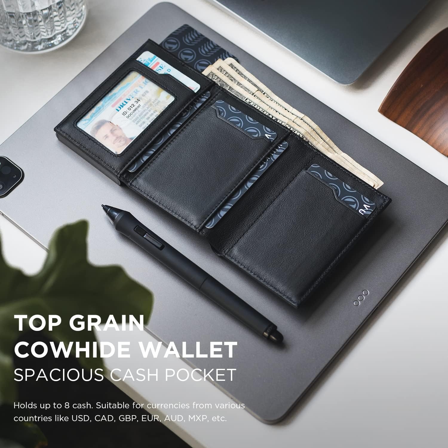 image:imageVULKIT Card Holder Wallet with Coin Pocket Magnetic Closure Pop Up Cards With ID Window Leather Wallet for Cash amp Credit Cards with Coin PocketTop Grain Cowhide Black