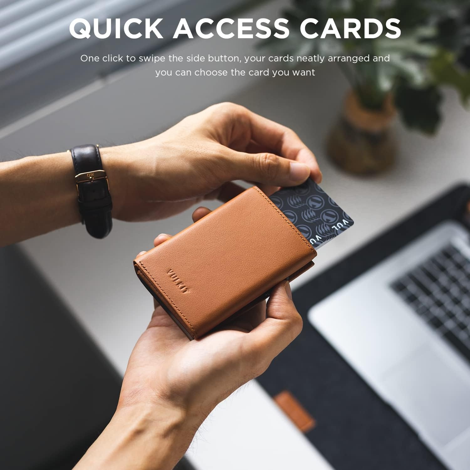 image:imageVULKIT Card Holder Wallet with Coin Pocket Magnetic Closure Pop Up Cards With ID Window Leather Wallet for Cash amp Credit Cards with Coin PocketTop Grain Cowhide Brown