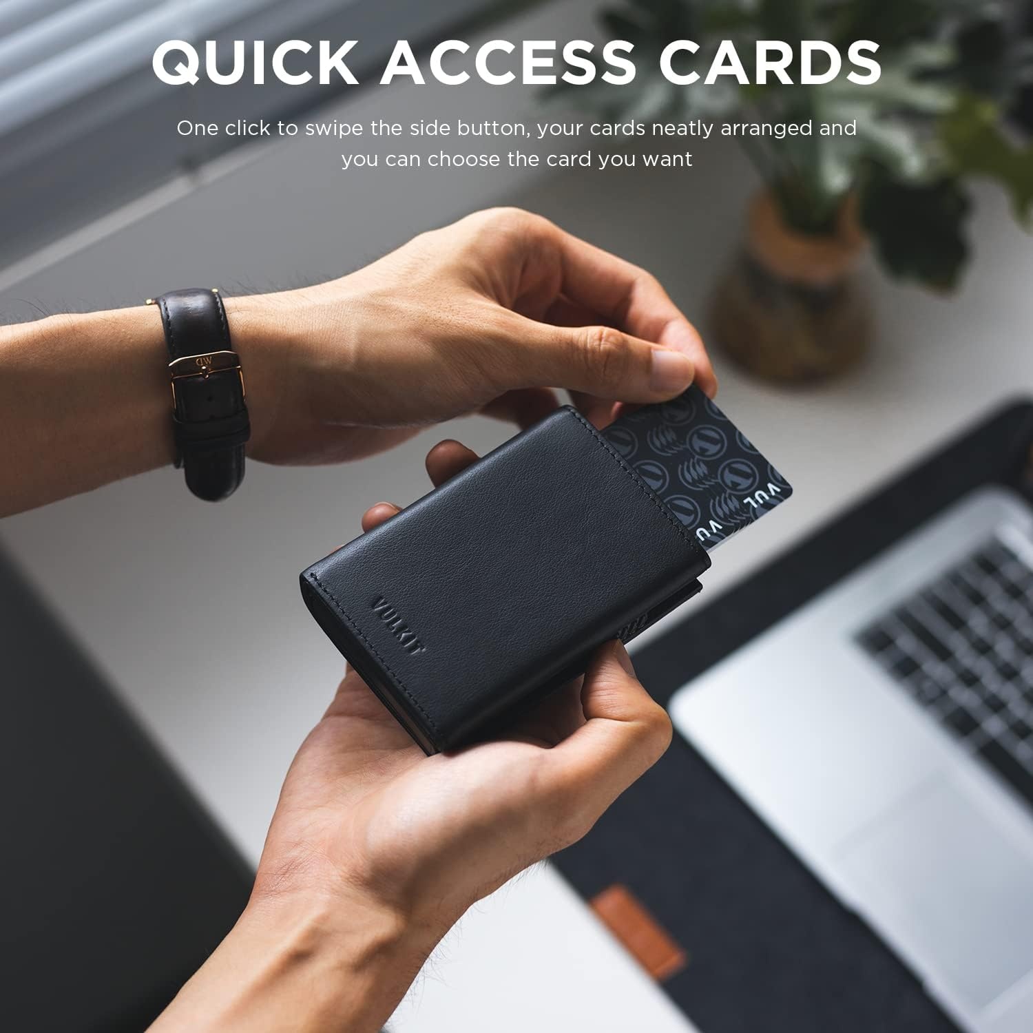 image:imageVULKIT Card Holder Wallet with Coin Pocket Magnetic Closure Pop Up Cards With ID Window Leather Wallet for Cash amp Credit Cards with Coin PocketTop Grain Cowhide Black