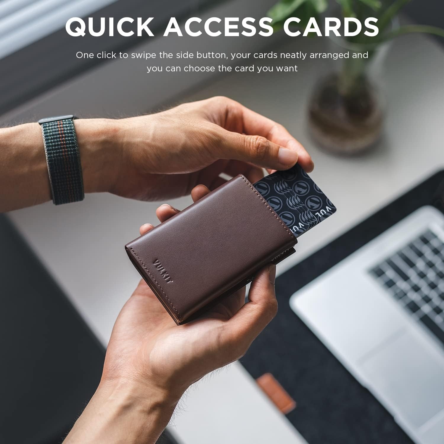 image:imageVULKIT Card Holder Wallet with Coin Pocket Magnetic Closure Pop Up Cards With ID Window Leather Wallet for Cash amp Credit Cards with Coin PocketTop Grain Cowhide Espresso