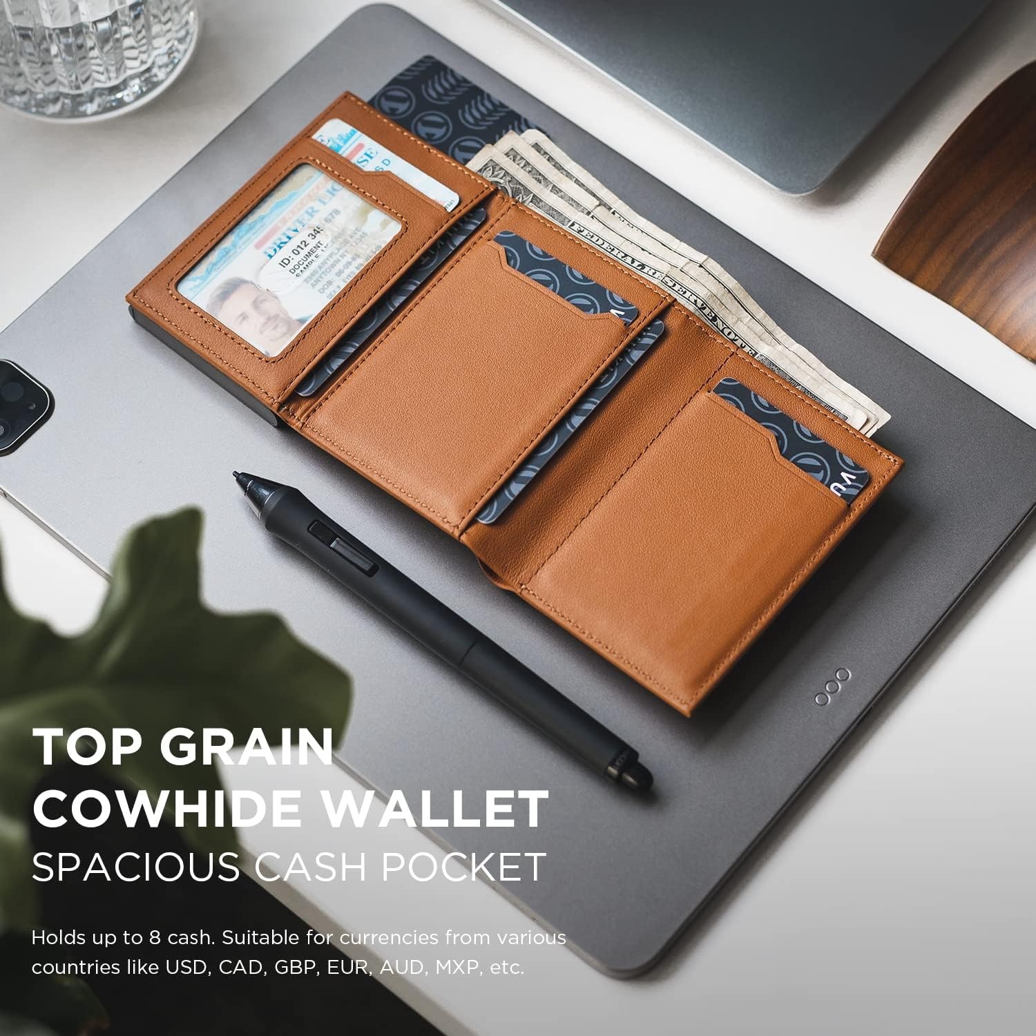 image:imageVULKIT Card Holder Wallet with Coin Pocket Magnetic Closure Pop Up Cards With ID Window Leather Wallet for Cash amp Credit Cards with Coin PocketTop Grain Cowhide Brown