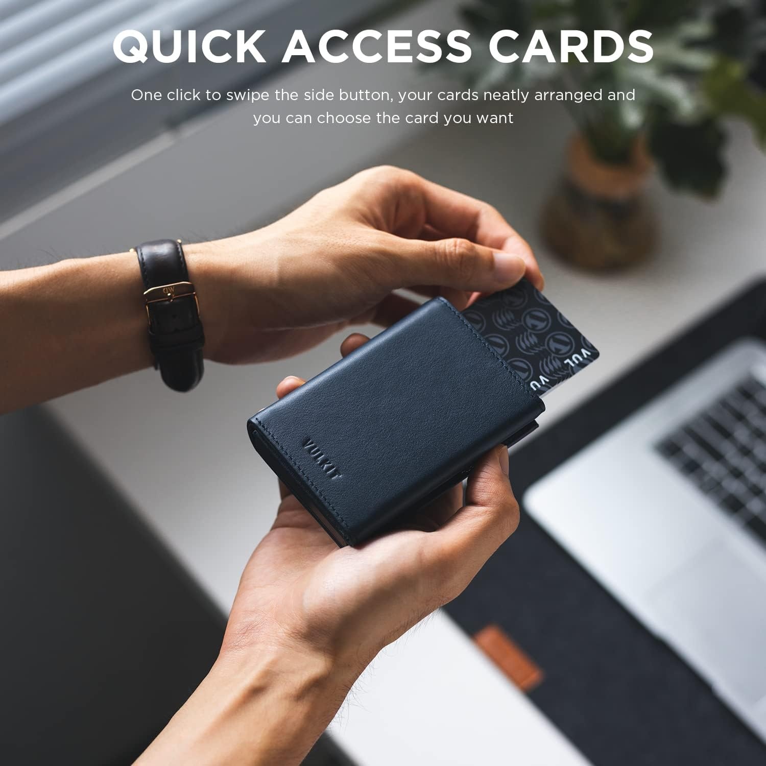 image:imageVULKIT Card Holder Wallet with Coin Pocket Magnetic Closure Pop Up Cards With ID Window Leather Wallet for Cash amp Credit Cards with Coin PocketTop Grain Cowhide Navy