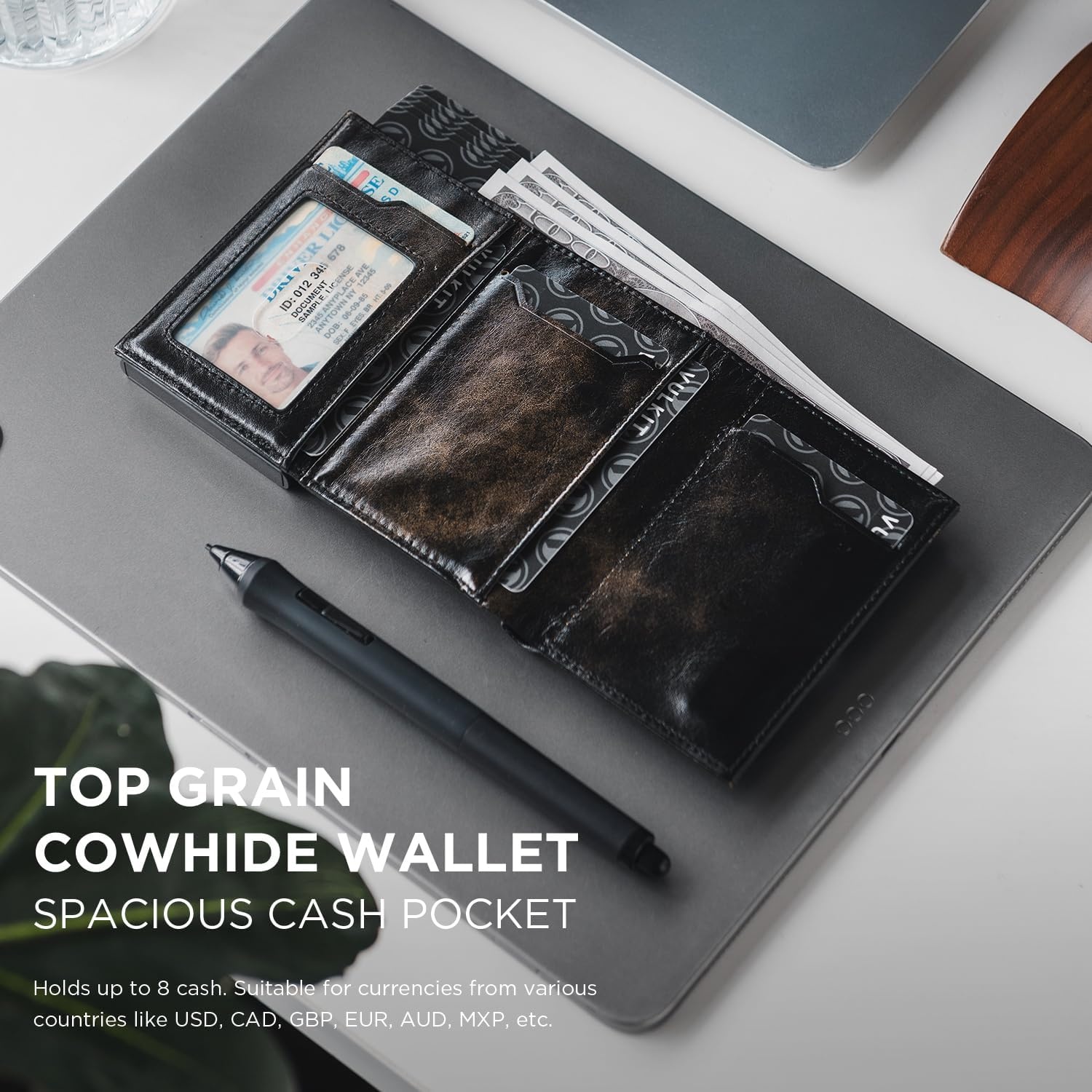 image:imageVULKIT Card Holder Wallet with Coin Pocket Magnetic Closure Pop Up Cards With ID Window Leather Wallet for Cash amp Credit Cards with Coin PocketVintage Style Mixed Espresso Golden