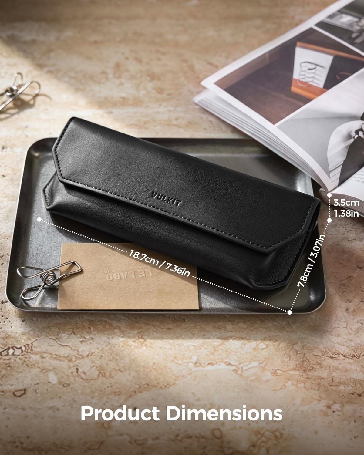image:imageVULKIT Genuine Leather Glasses Case Magnetic Closure Sunglasses Case Eye Glasses Cases for Men amp Women Spectacle CasesClassic Black