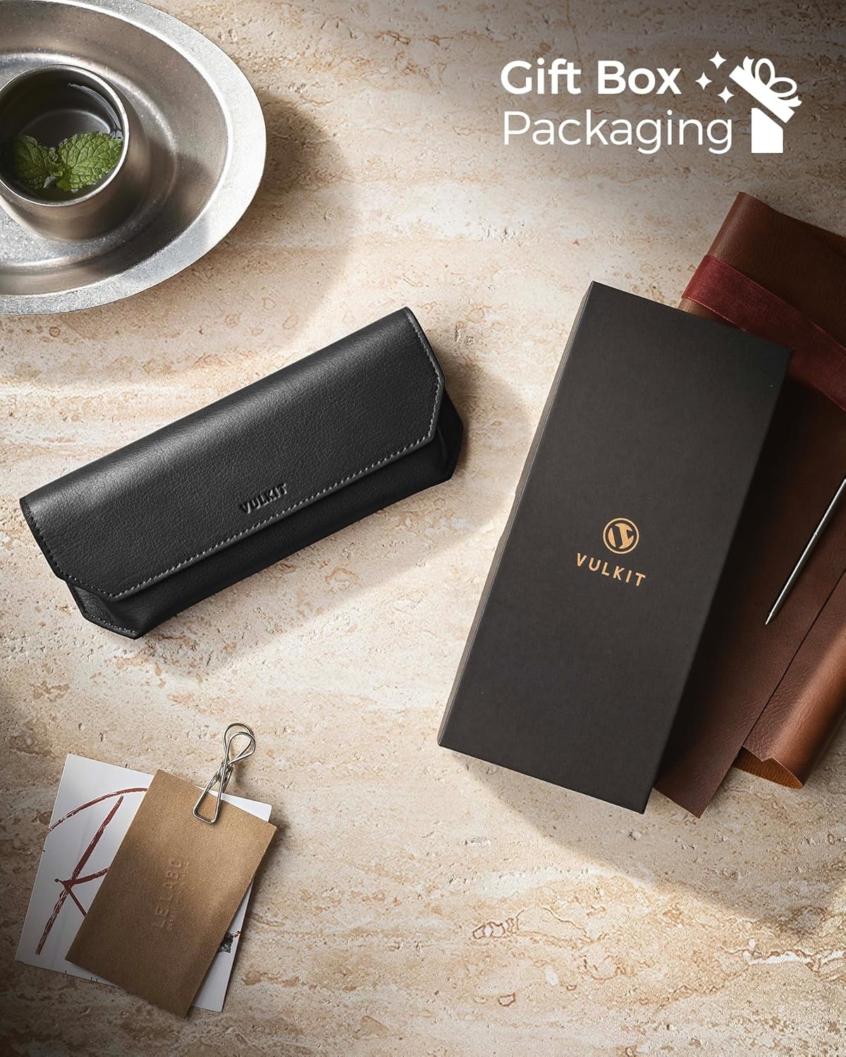 image:imageVULKIT Genuine Leather Glasses Case Magnetic Closure Sunglasses Case Eye Glasses Cases for Men amp Women Spectacle CasesClassic Black