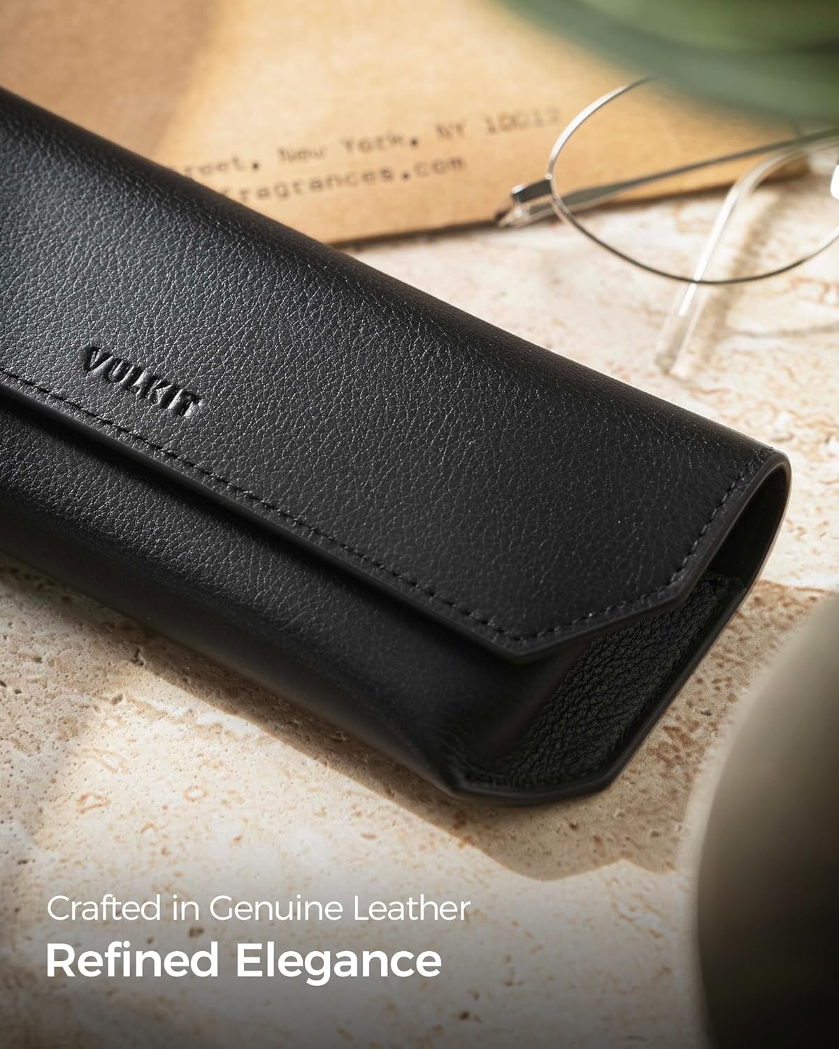 image:imageVULKIT Genuine Leather Glasses Case Magnetic Closure Sunglasses Case Eye Glasses Cases for Men amp Women Spectacle CasesClassic Black