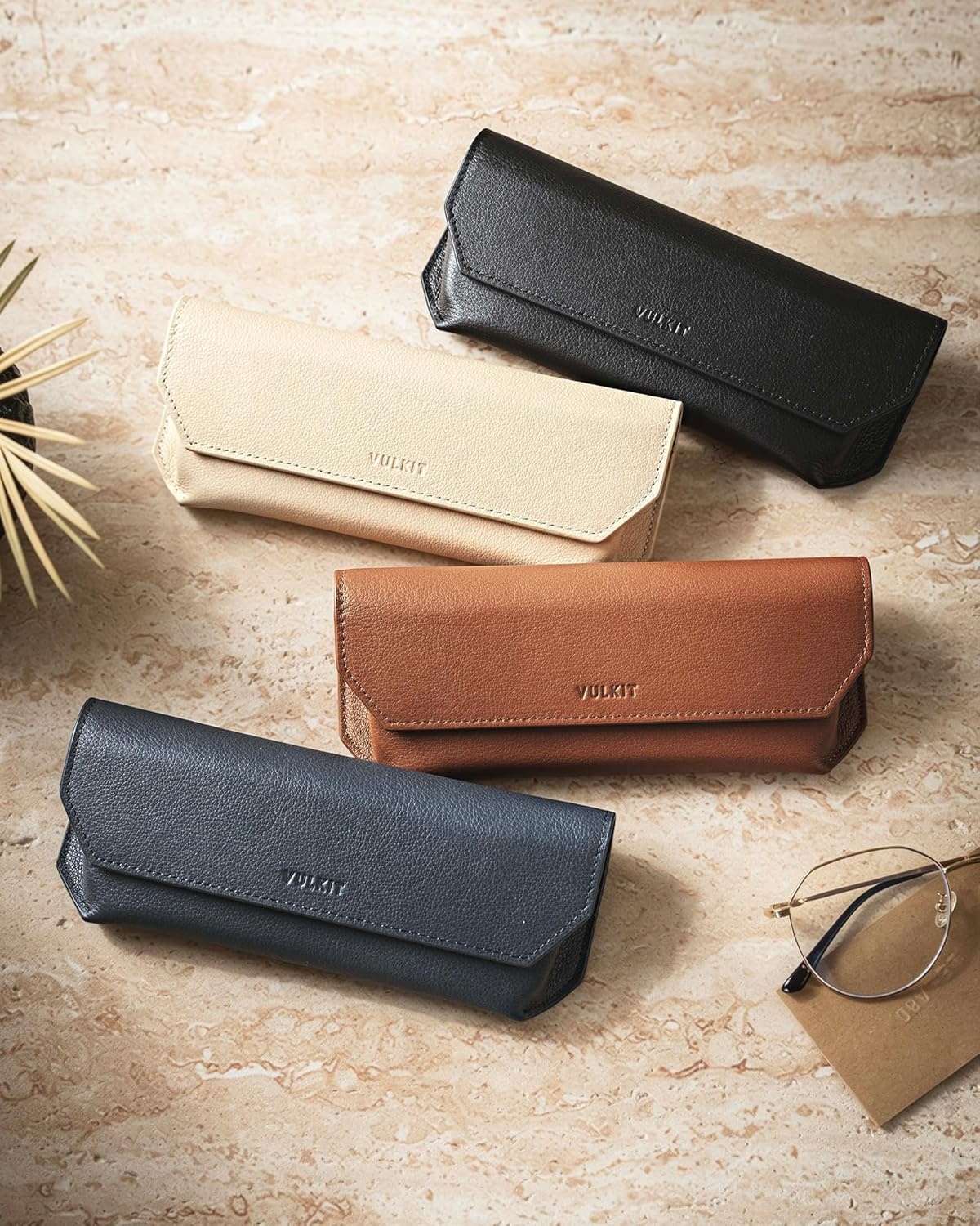 image:imageVULKIT Genuine Leather Glasses Case Magnetic Closure Sunglasses Case Eye Glasses Cases for Men amp Women Spectacle CasesIvory Beige