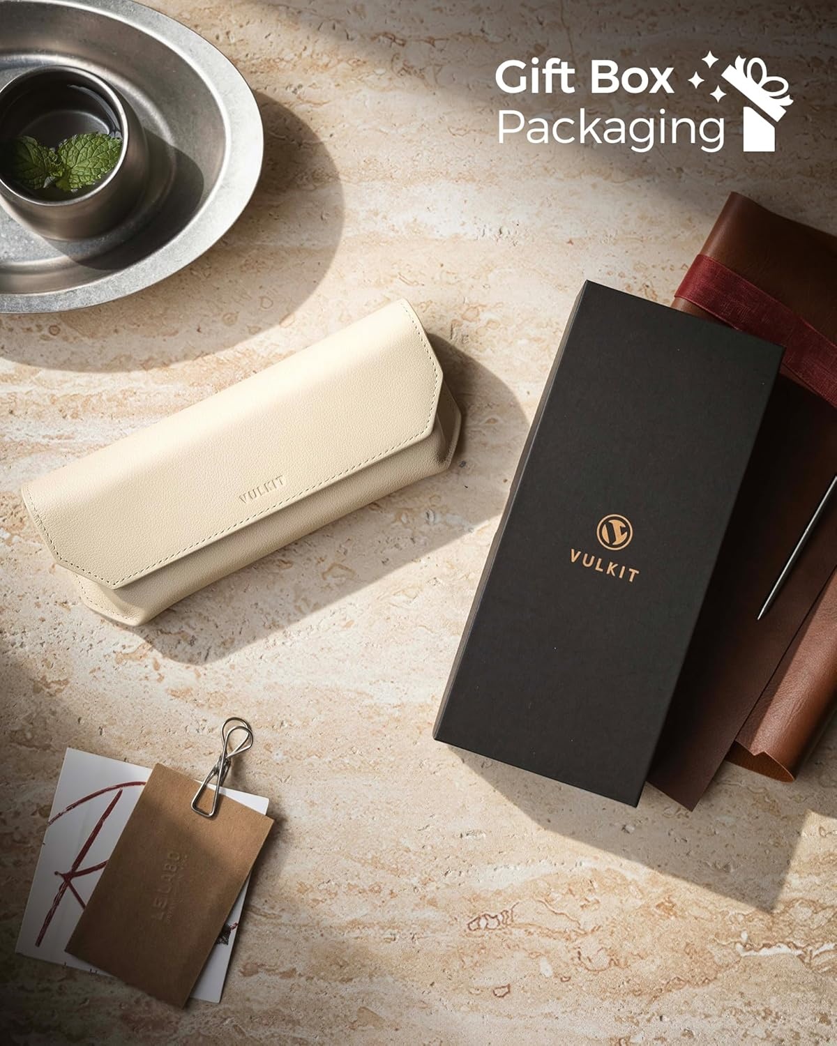 image:imageVULKIT Genuine Leather Glasses Case Magnetic Closure Sunglasses Case Eye Glasses Cases for Men amp Women Spectacle CasesIvory Beige