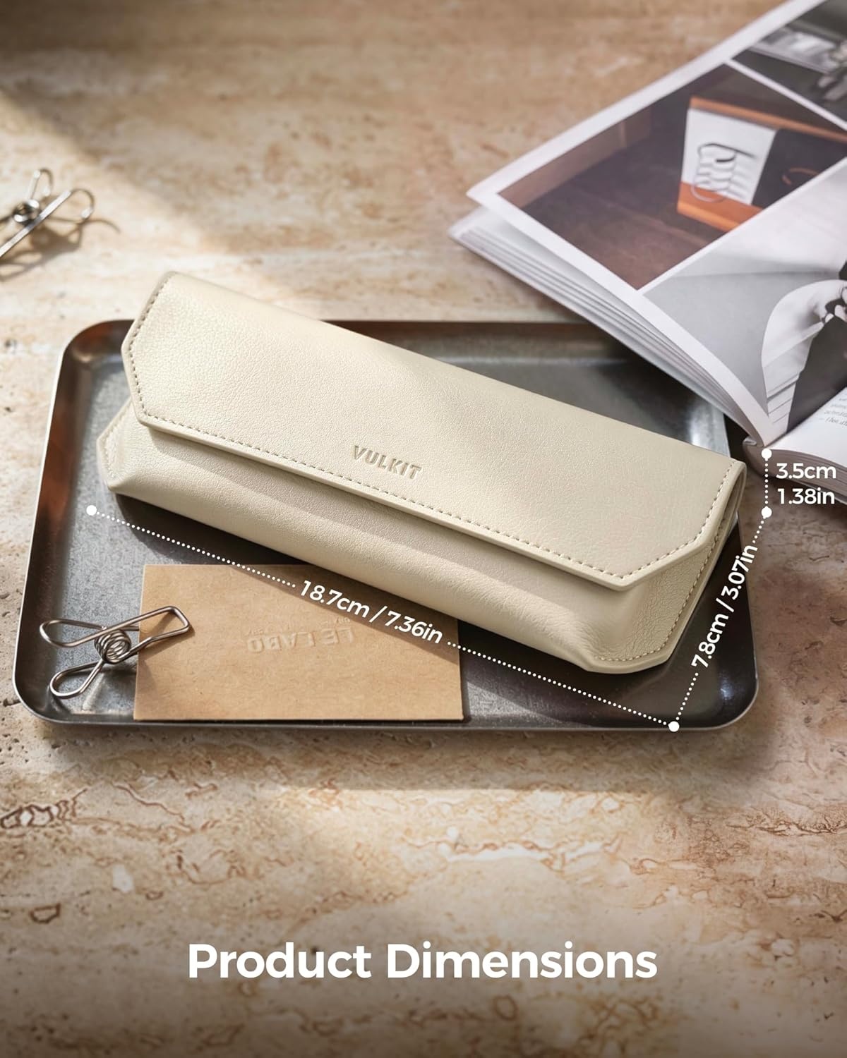 image:imageVULKIT Genuine Leather Glasses Case Magnetic Closure Sunglasses Case Eye Glasses Cases for Men amp Women Spectacle CasesIvory Beige