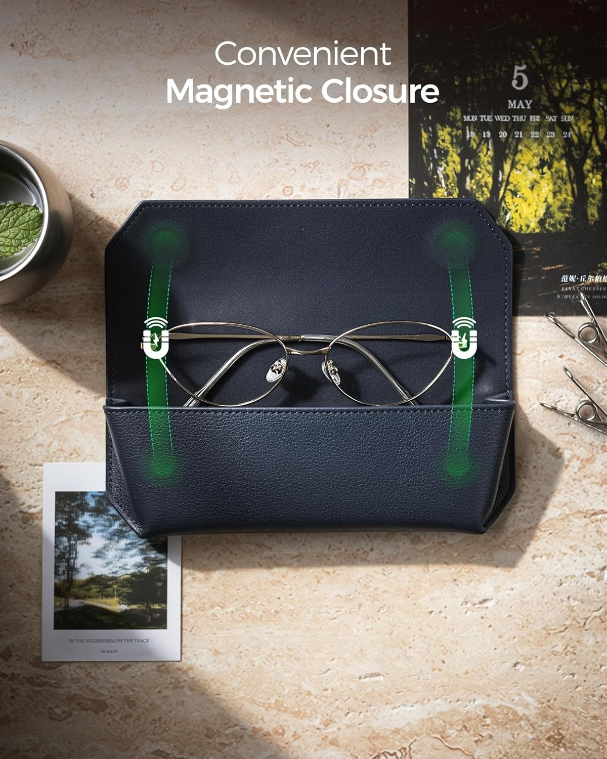image:imageVULKIT Genuine Leather Glasses Case Magnetic Closure Sunglasses Case Eye Glasses Cases for Men amp Women Spectacle CasesMidnight Navy