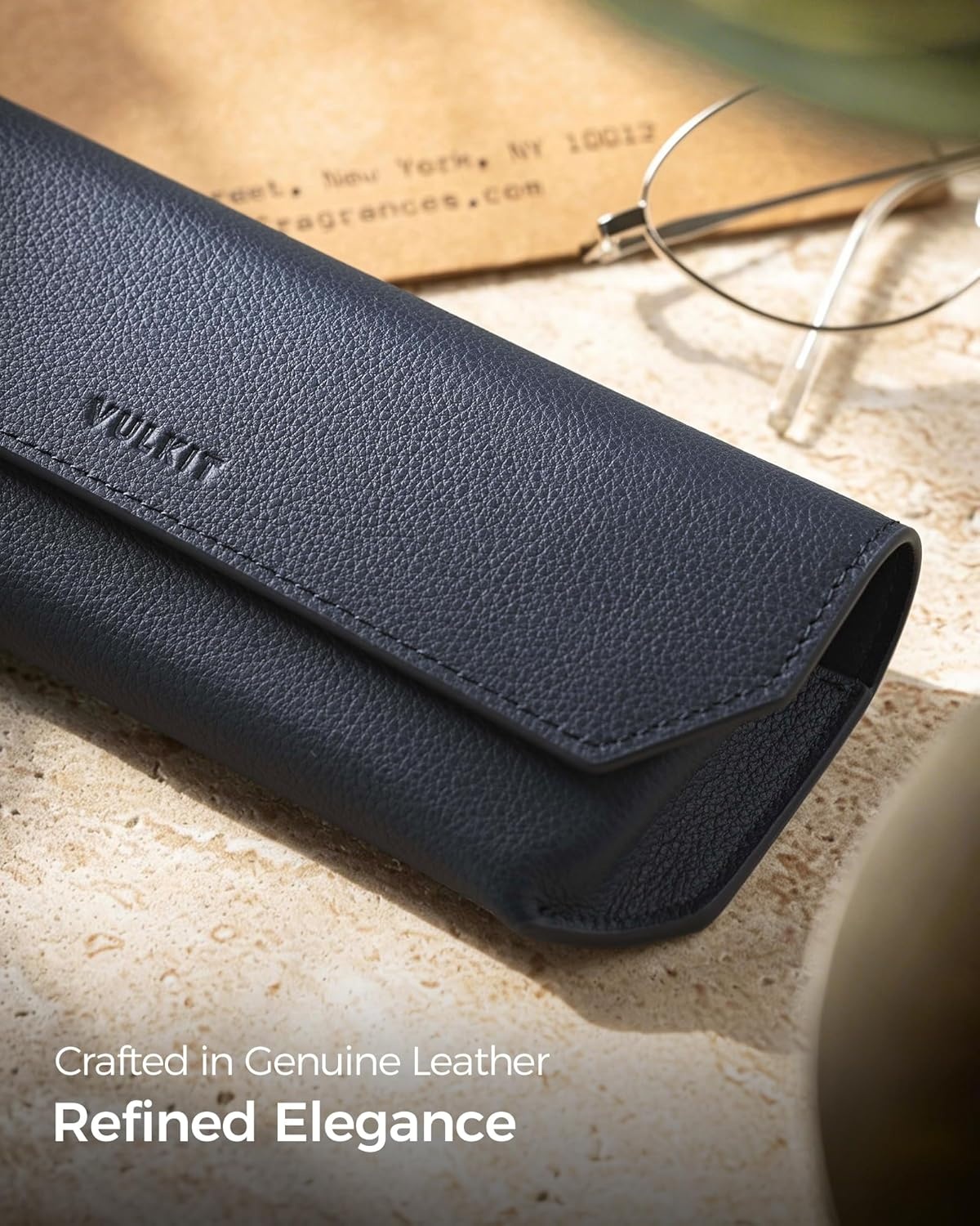 image:imageVULKIT Genuine Leather Glasses Case Magnetic Closure Sunglasses Case Eye Glasses Cases for Men amp Women Spectacle CasesMidnight Navy