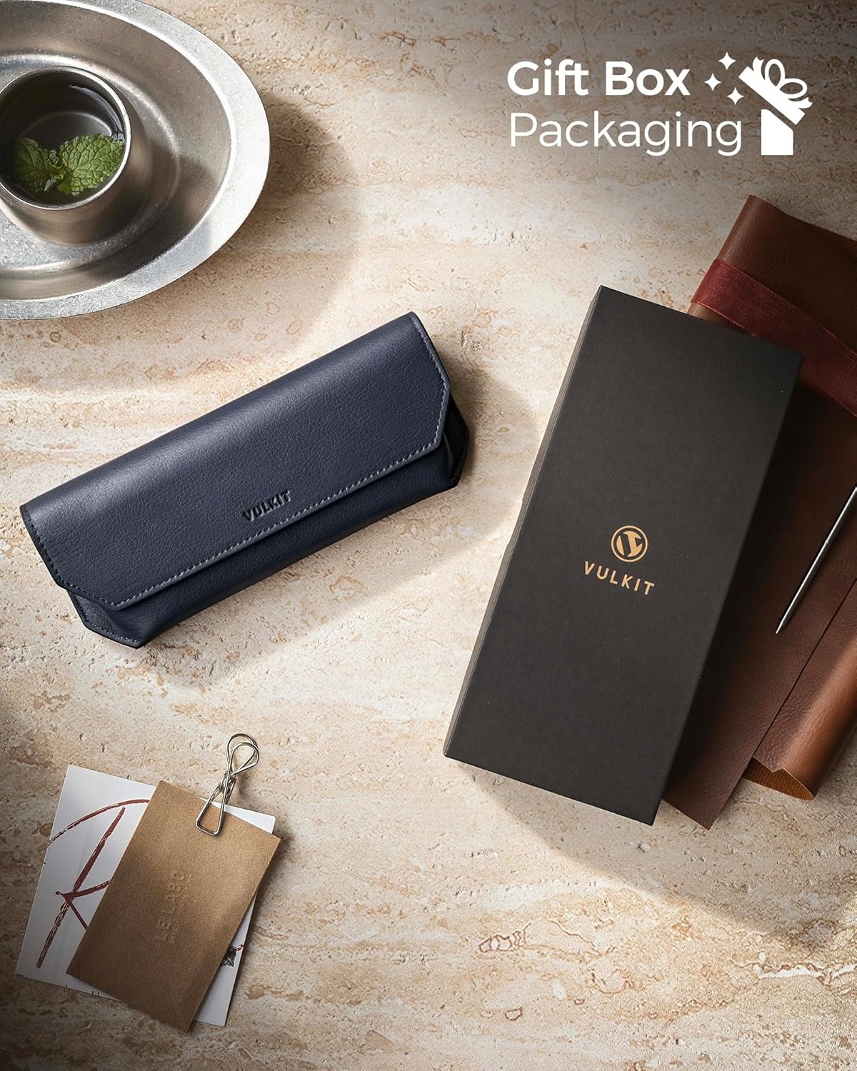 image:imageVULKIT Genuine Leather Glasses Case Magnetic Closure Sunglasses Case Eye Glasses Cases for Men amp Women Spectacle CasesMidnight Navy