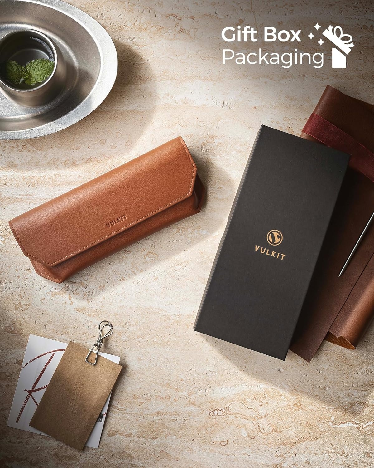 image:imageVULKIT Genuine Leather Glasses Case Magnetic Closure Sunglasses Case Eye Glasses Cases for Men amp Women Spectacle CasesSaddle Brown