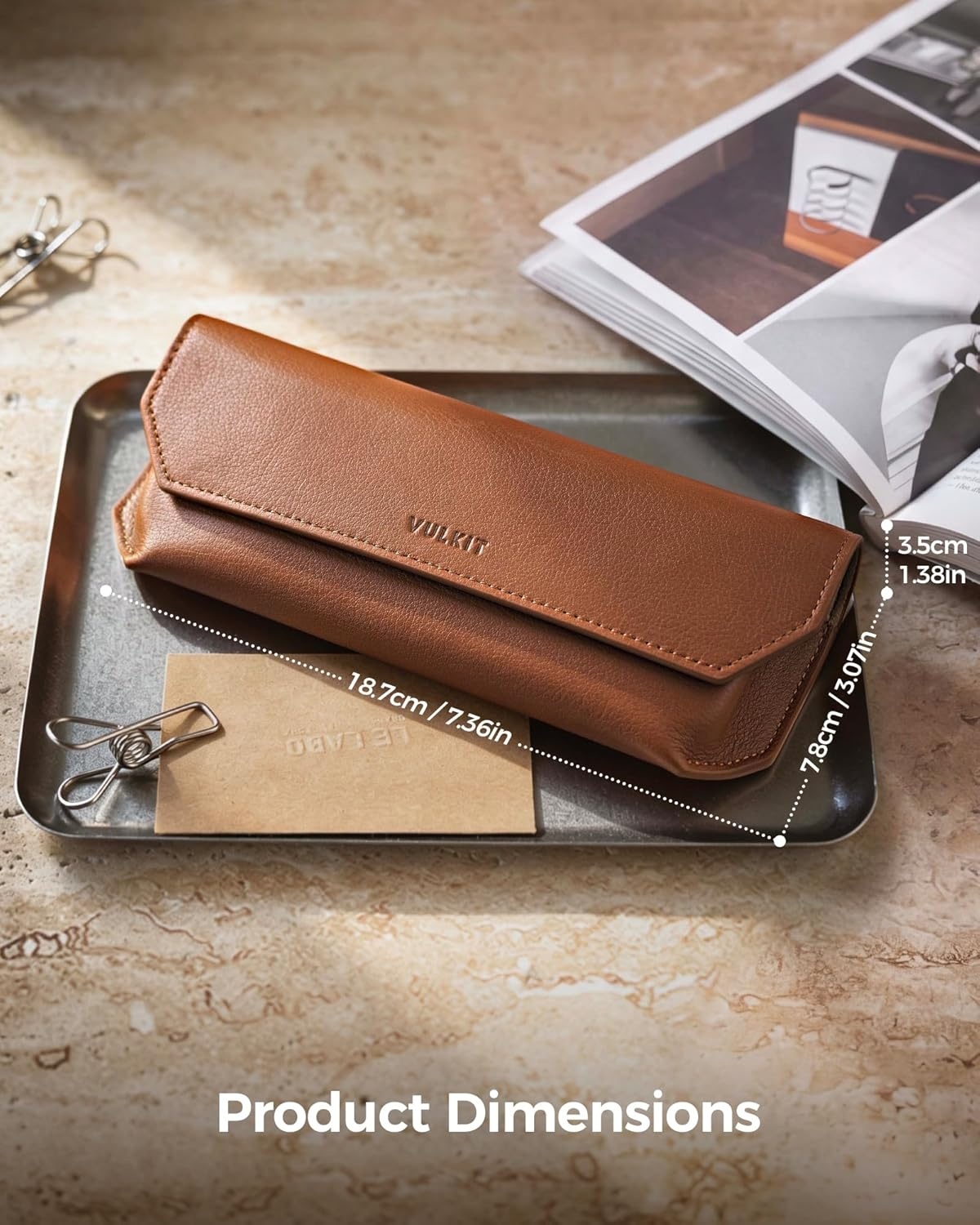 image:imageVULKIT Genuine Leather Glasses Case Magnetic Closure Sunglasses Case Eye Glasses Cases for Men amp Women Spectacle CasesSaddle Brown