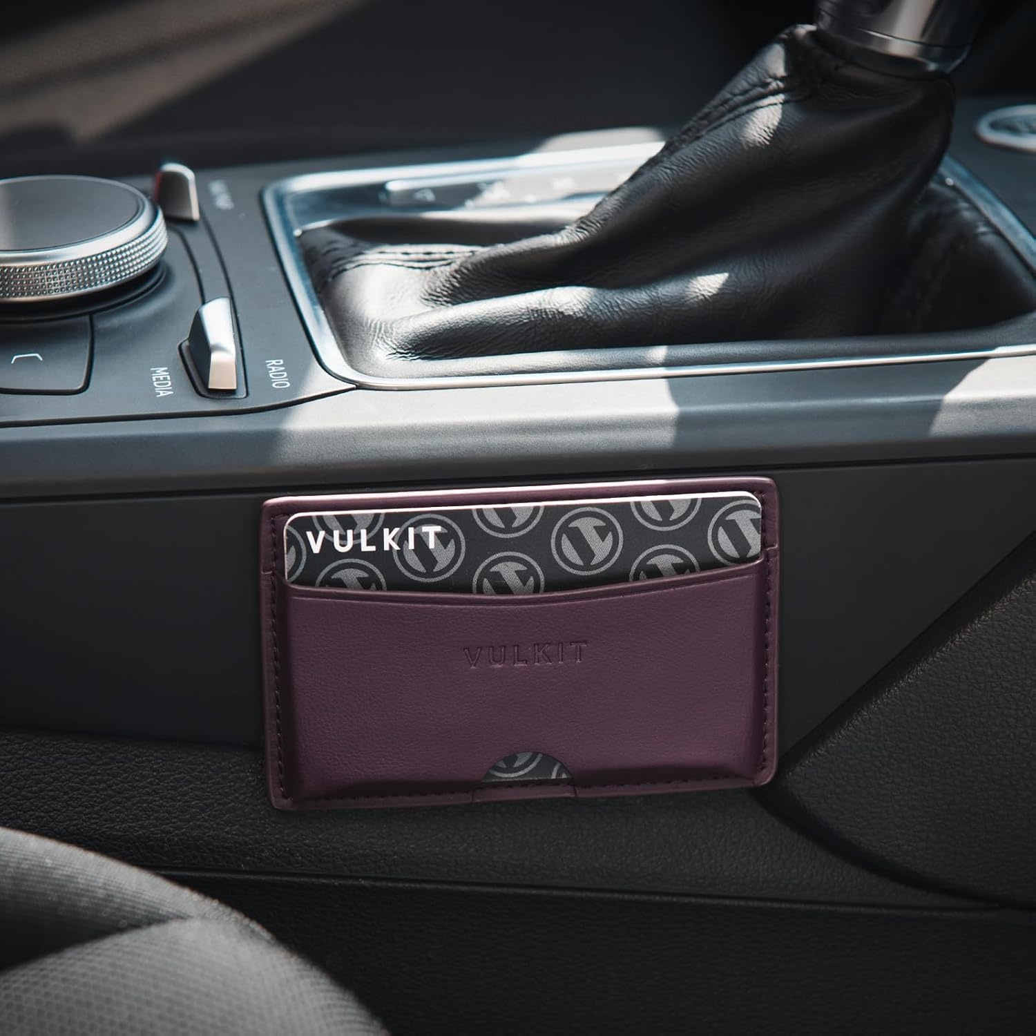 image:imageVULKIT Minimalist Leather Car Card Holder Carry 5 Cards from Drivers License Fuel to Loyalty amp Parking Cards with Adhesive Back for Door Window Console Nappa OrangeNappa Purple
