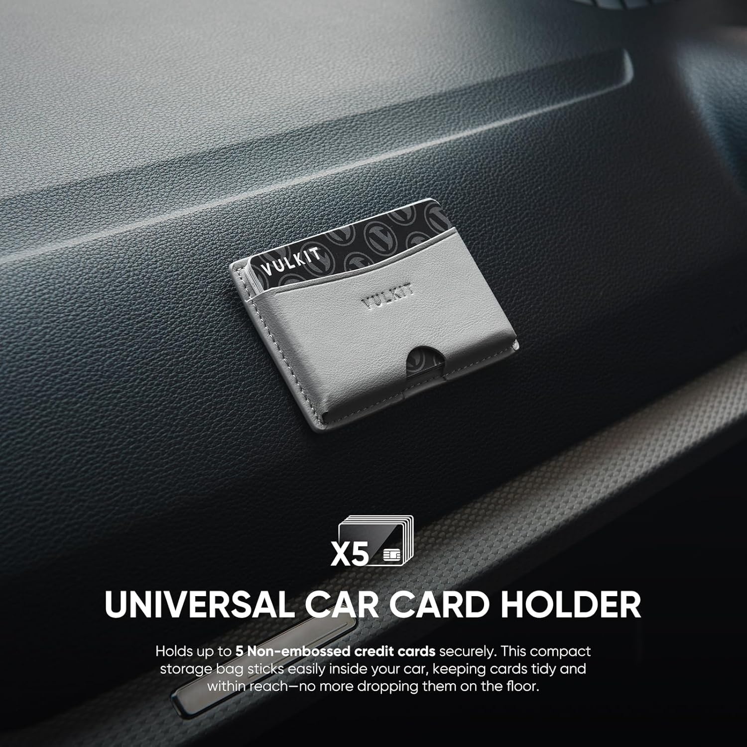 image:imageVULKIT Minimalist Leather Car Card Holder Carry 5 Cards from Drivers License Fuel to Loyalty amp Parking Cards with Adhesive Back for Door Window Console Nappa OrangeNappa Grey