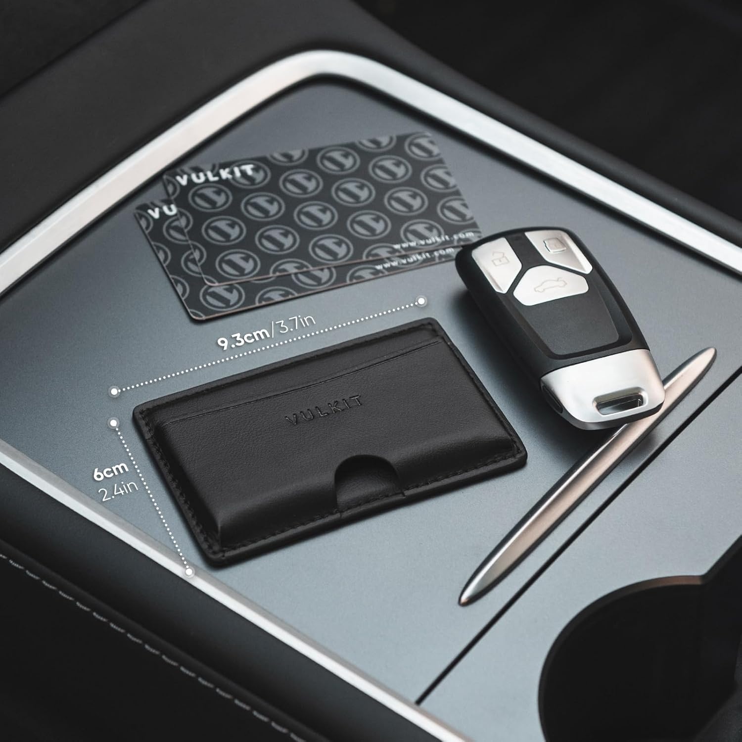 image:imageVULKIT Minimalist Leather Car Card Holder Carry 5 Cards from Drivers License Fuel to Loyalty amp Parking Cards with Adhesive Back for Door Window Console Nappa OrangeNappa Black