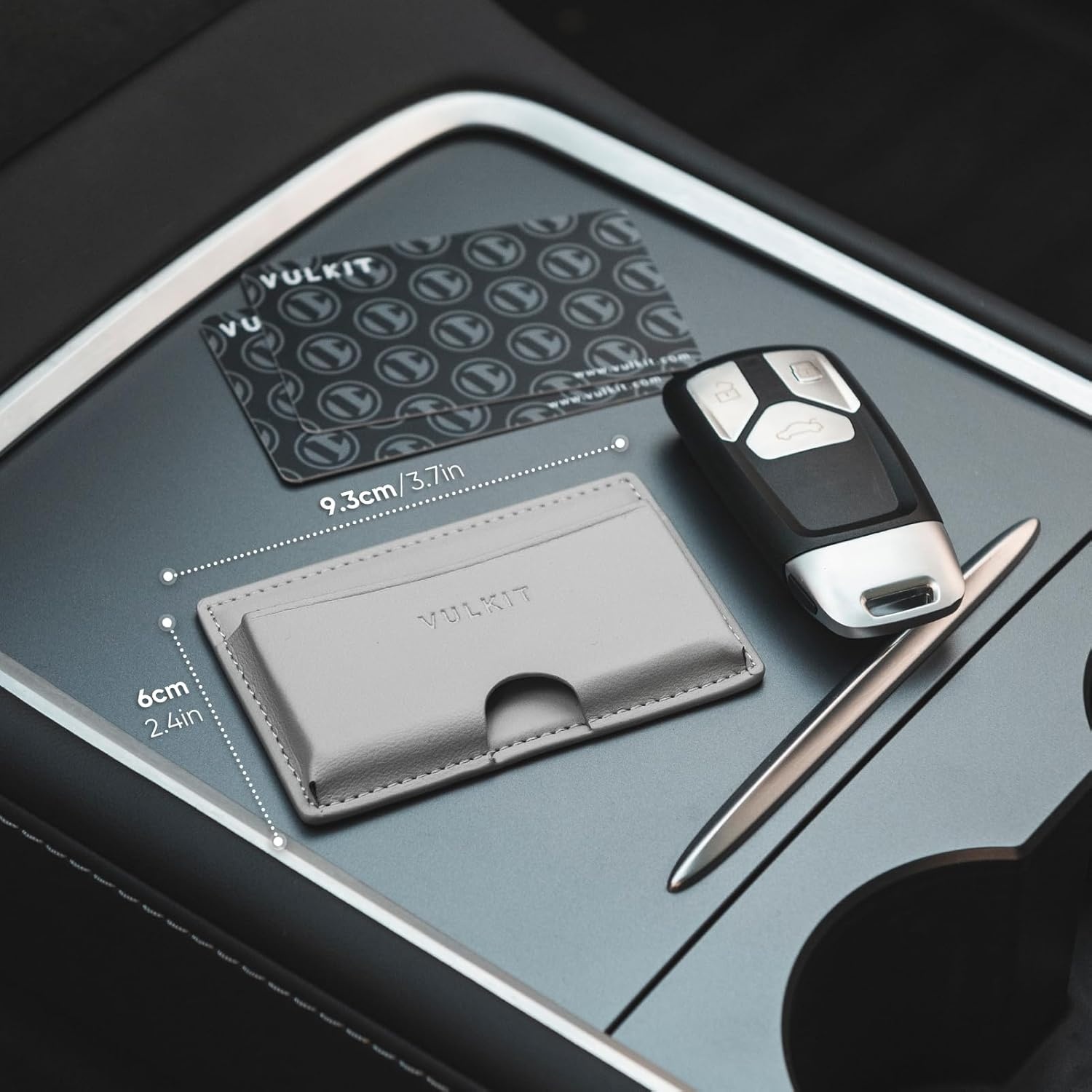 image:imageVULKIT Minimalist Leather Car Card Holder Carry 5 Cards from Drivers License Fuel to Loyalty amp Parking Cards with Adhesive Back for Door Window Console Nappa OrangeNappa Grey