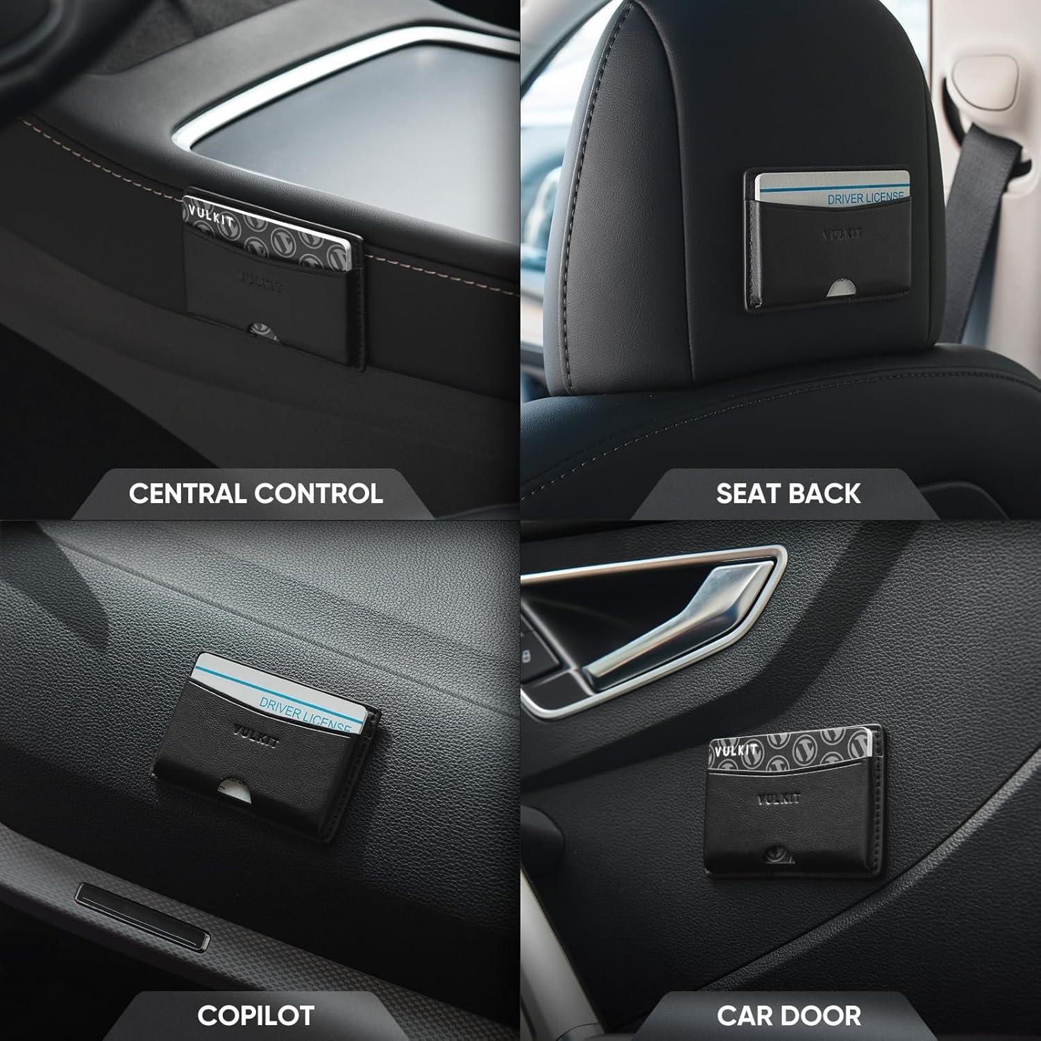 image:imageVULKIT Minimalist Leather Car Card Holder Carry 5 Cards from Drivers License Fuel to Loyalty amp Parking Cards with Adhesive Back for Door Window Console Nappa OrangeNappa Black