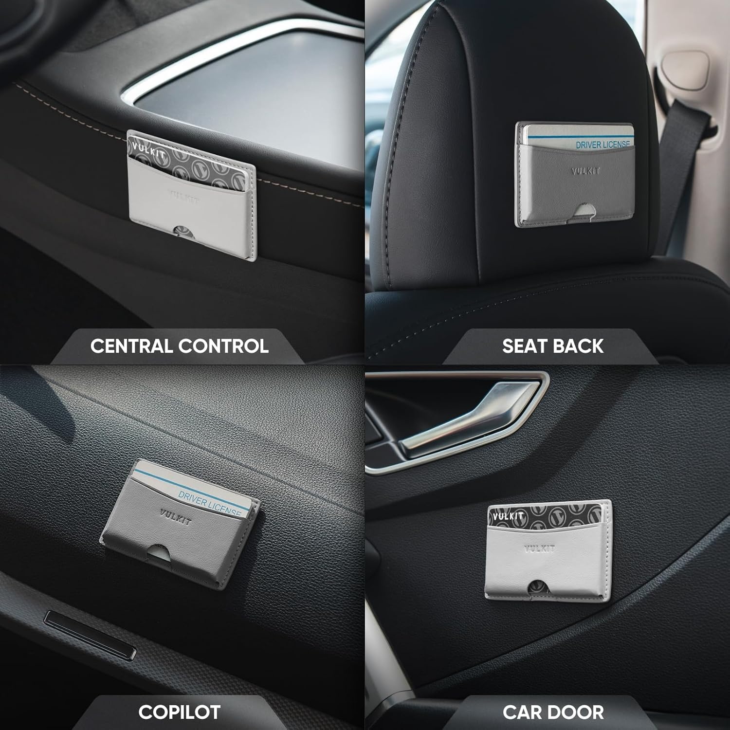 image:imageVULKIT Minimalist Leather Car Card Holder Carry 5 Cards from Drivers License Fuel to Loyalty amp Parking Cards with Adhesive Back for Door Window Console Nappa OrangeNappa Grey